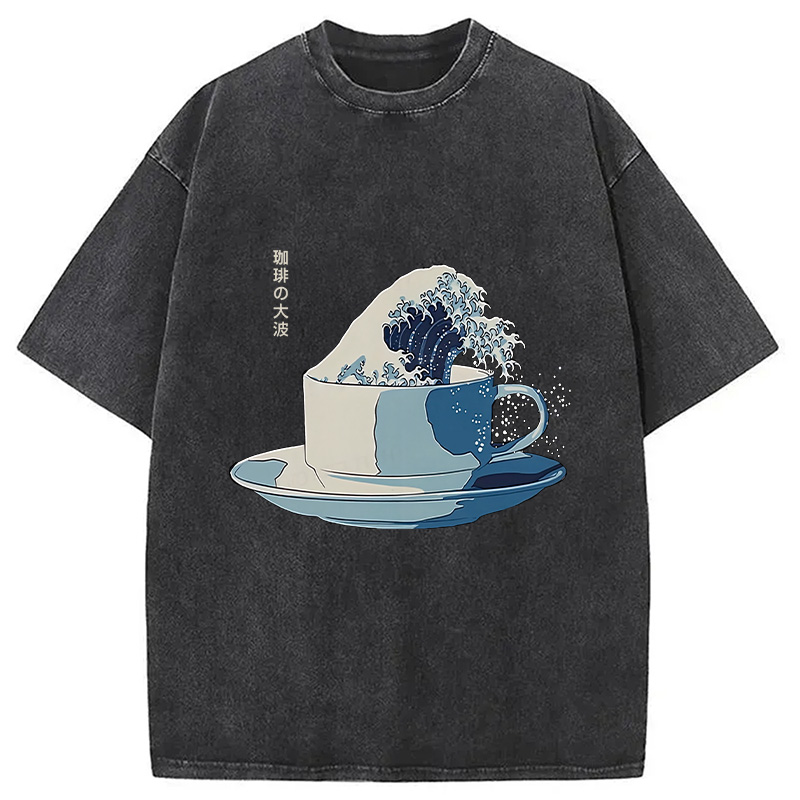 Modecanvas Retro Teacup Wave Washed T-Shirt