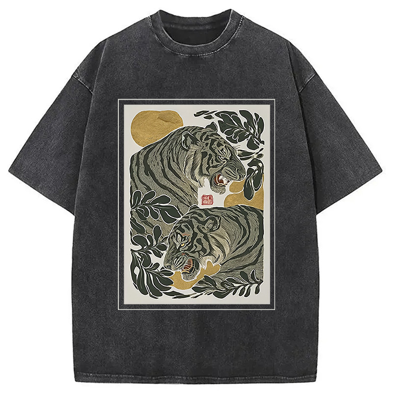 Modecanvas Woodcut Tiger Washed T-Shirt