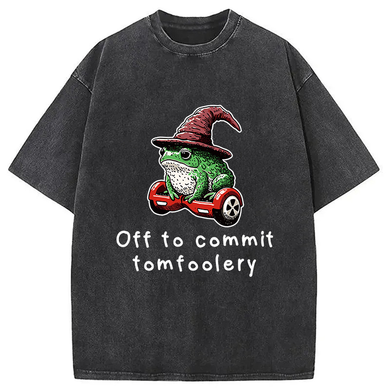 Modecanvas Japanese Frog Riding A Balance Scooter Washed T-Shirt