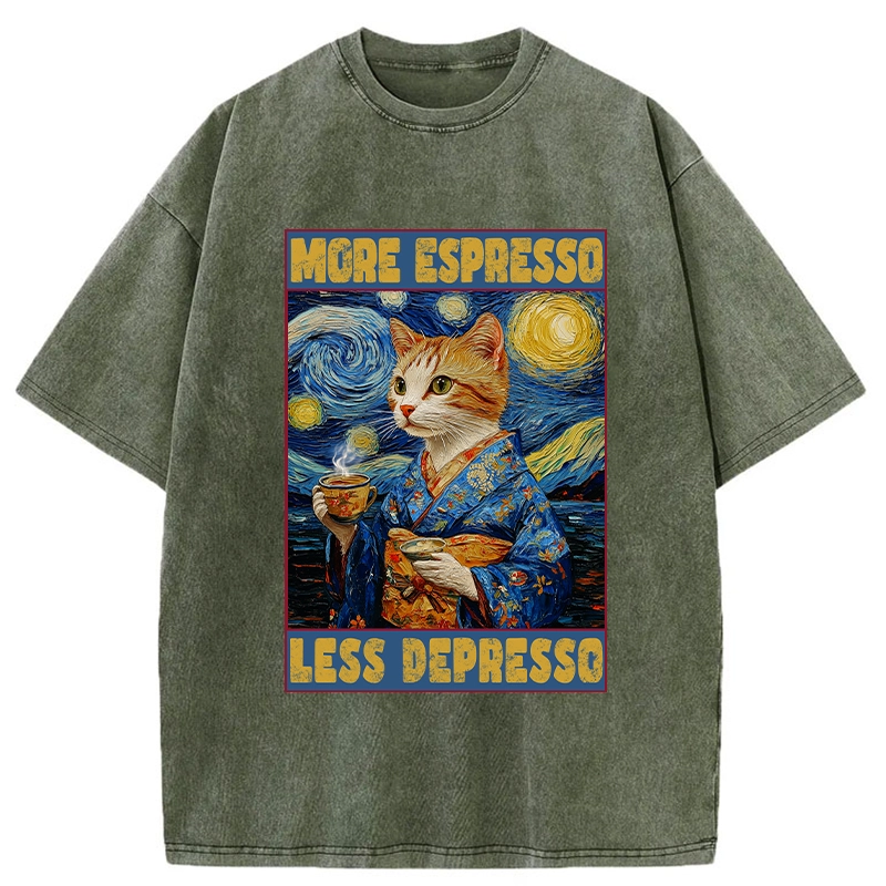 Modecanvas Funny More Espresso Less Depresso Washed T-Shirt