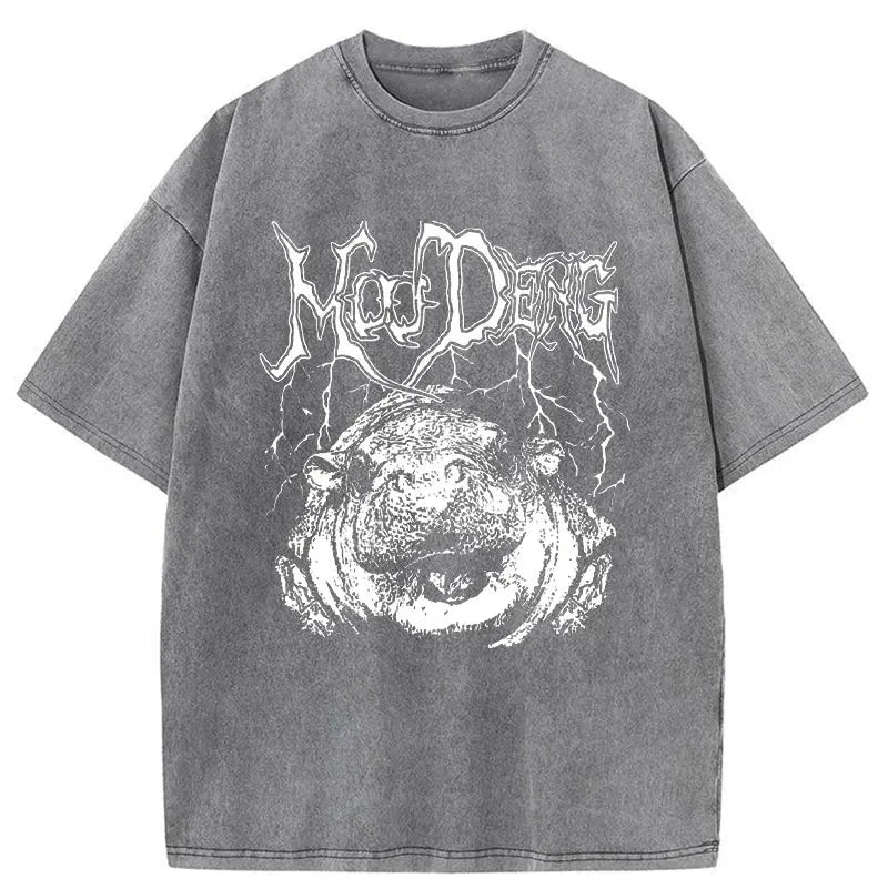 Modecanvas Moo Deng Washed T-Shirt-modecanvas