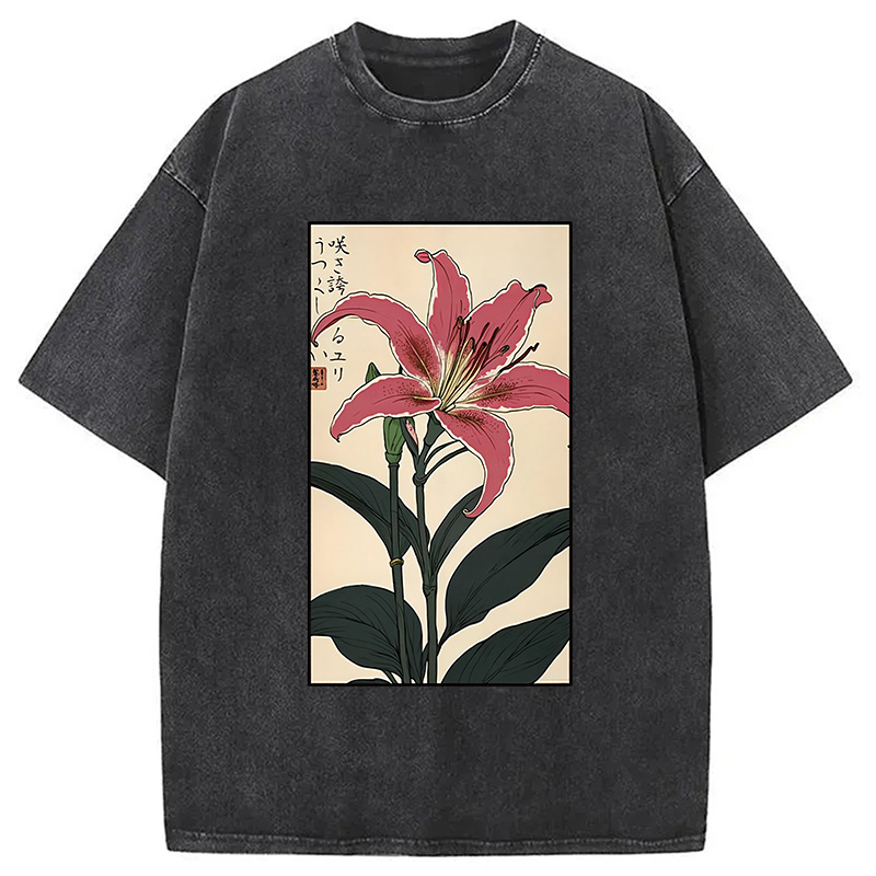 Modecanvas Retro Lily Washed T-Shirt-modecanvas