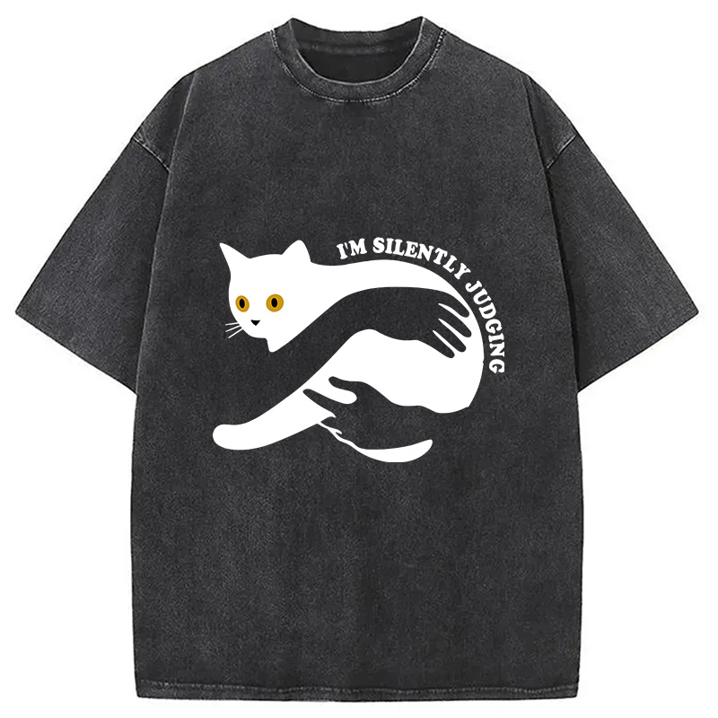 Modecanvas Black Cat In Arms Judging You Washed T-Shirt