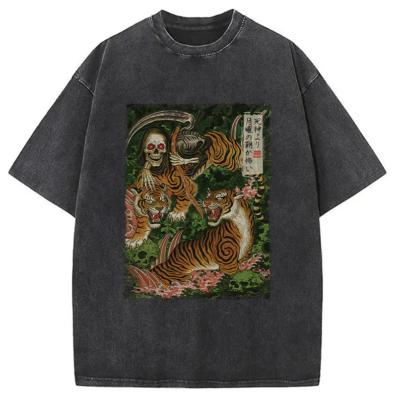 Modecanvas Death God And Tiger Washed T-Shirt
