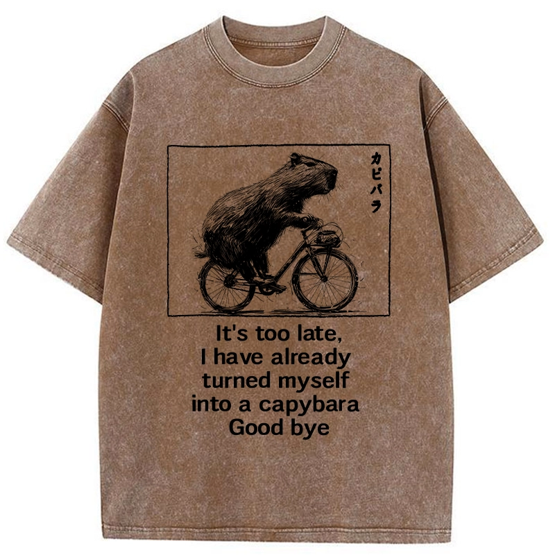 Modecanvas Funny Capybara Riding A Bicycle Washed T-Shirt