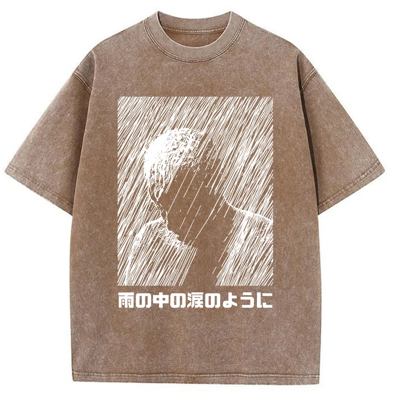 Modecanvas People In The Rain DTG Printing Washed T-Shirt-modecanvas