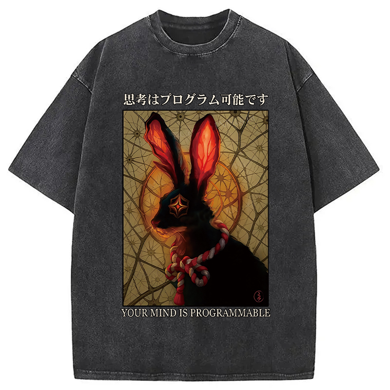 Modecanvas Funny Mind Is Programmable Rabbit Washed T-Shirt