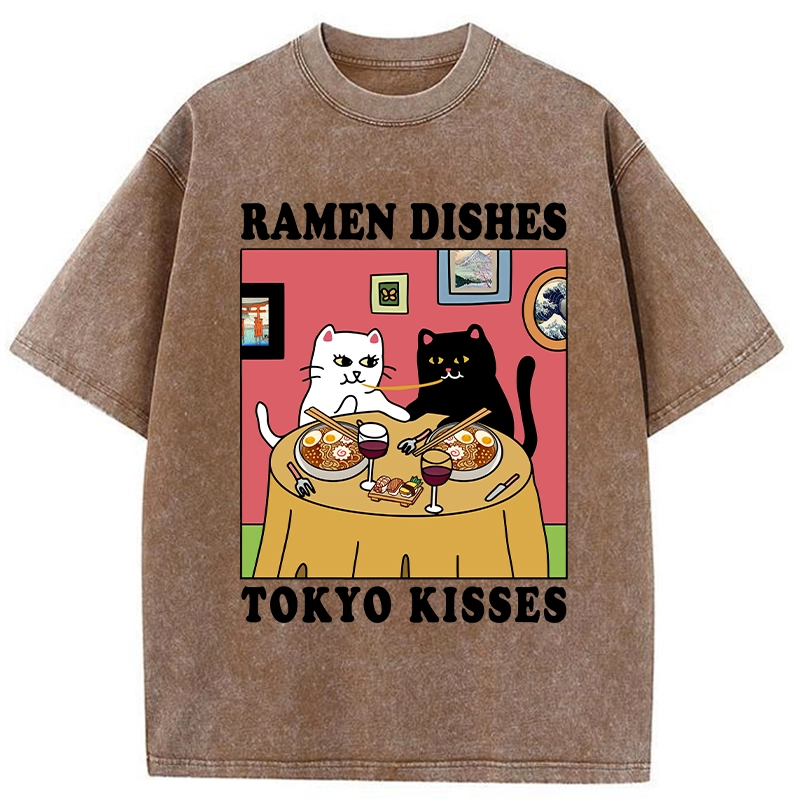 Modecanvas Ramen Dishes Tokyo Kisses Washed T-Shirt
