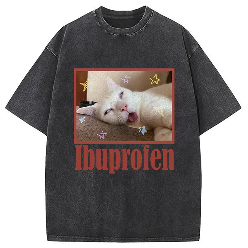 Modecanvas Buprofen Cat Meme Washed T-Shirt