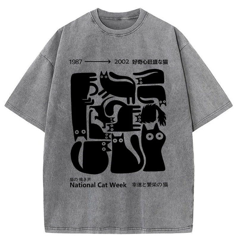 Modecanvas Curious Funny Cat Washed T-Shirt