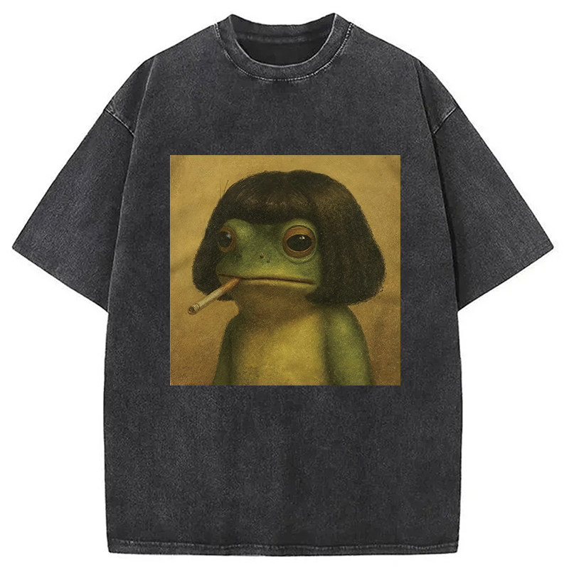 Modecanvas Frog Face With Bob Haircut Meme Washed T-Shirt