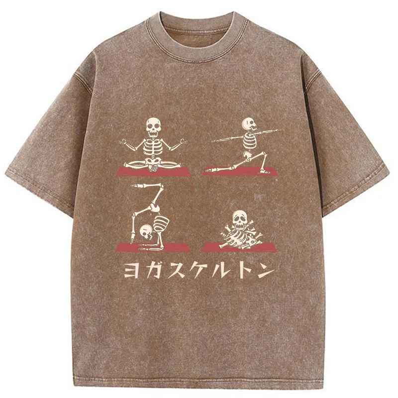 Modecanvas Skeleton Doing Yoga Washed T-Shirt