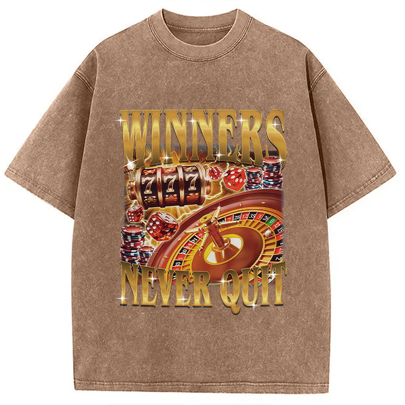 Modecanvas Winners Never Quit Funny Meme Washed T-Shirt