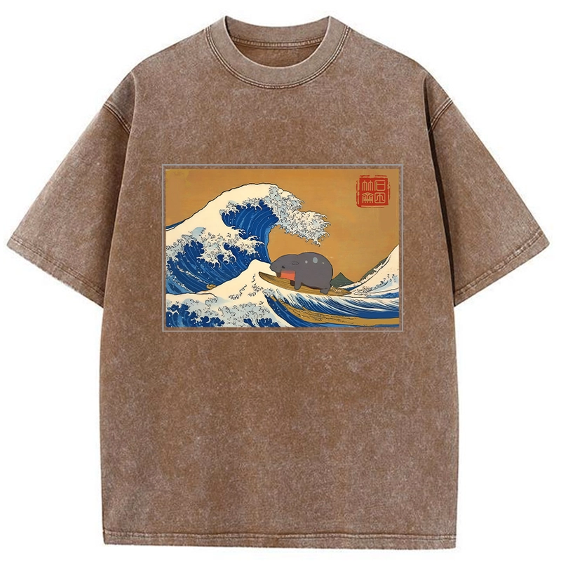 Modecanvas Great Wave Off Moo Deng Washed T-Shirt