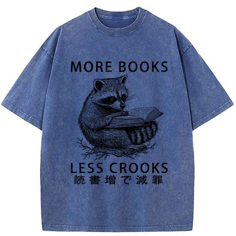 Modecanvas Raccoon Reading Books Less Crooks Washed T-Shirt
