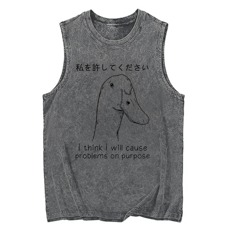 Modecanvas Stupid Goose Funny DTG Printing Washed Tank-modecanvas
