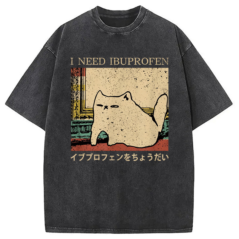 Modecanvas I NEED IBUPROFEN CAT Washed T-Shirt