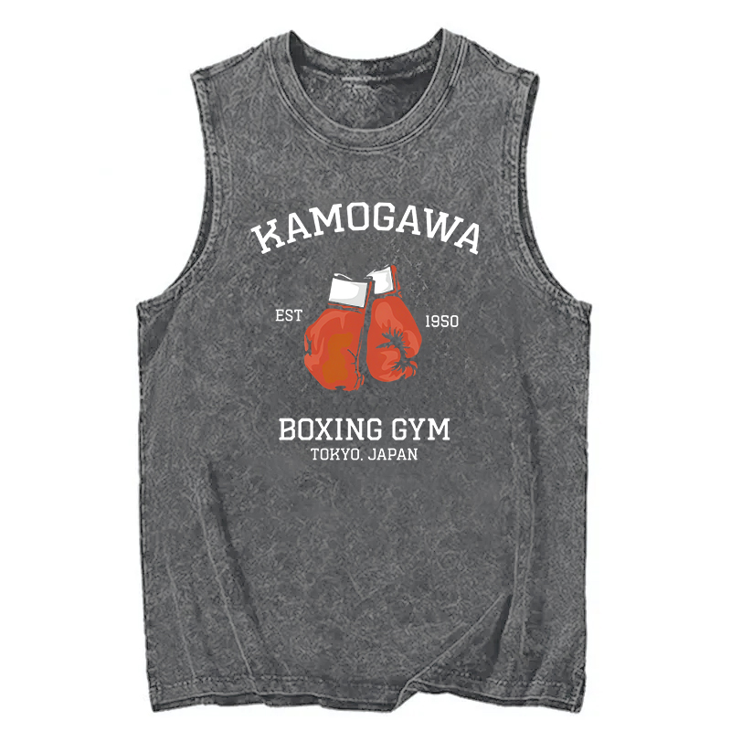 Modecanvas Retro Boxing Gloves Manga Anime DTG Printing Washed Tank-modecanvas