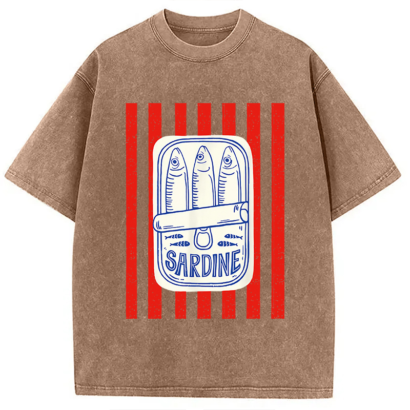 Modecanvas Les Sardines Red Stripes Fisherman Washed T-Shirt
