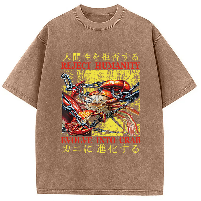 Modecanvas Japanese Funny Crab Meme Washed T-Shirt