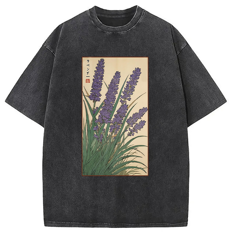 Modecanvas Lavender Ukiyo-e Japanese Washed T-Shirt-modecanvas
