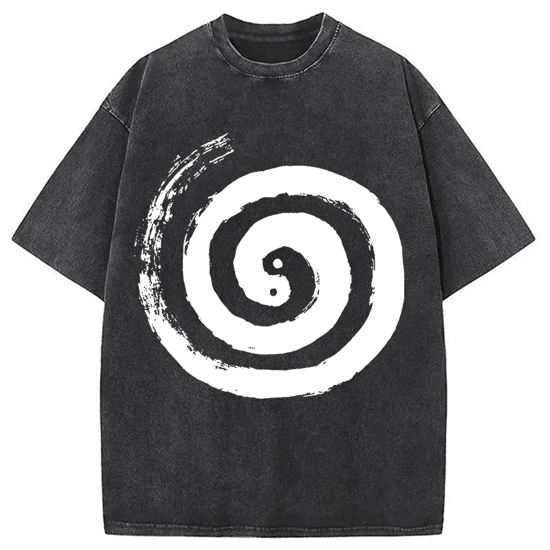 Modecanvas The Tai Chi Yin Yang Cycle of Life DTG Printing Washed T-Shirt-modecanvas
