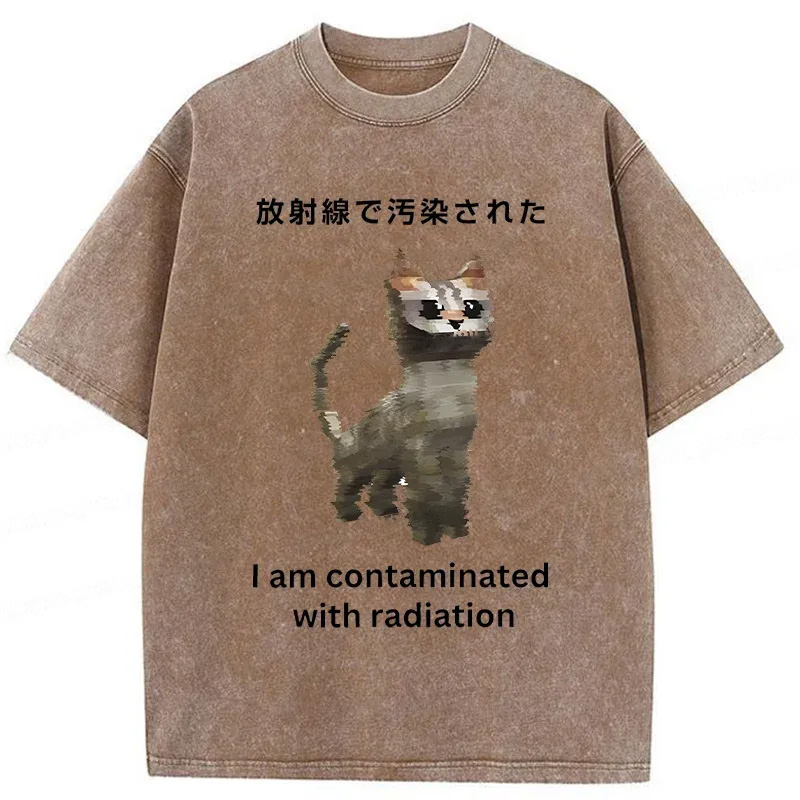 Modecanvas Irradiated Cat Funny Washed T-Shirt