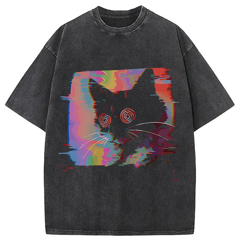 Modecanvas Glitch Cat Washed T-Shirt