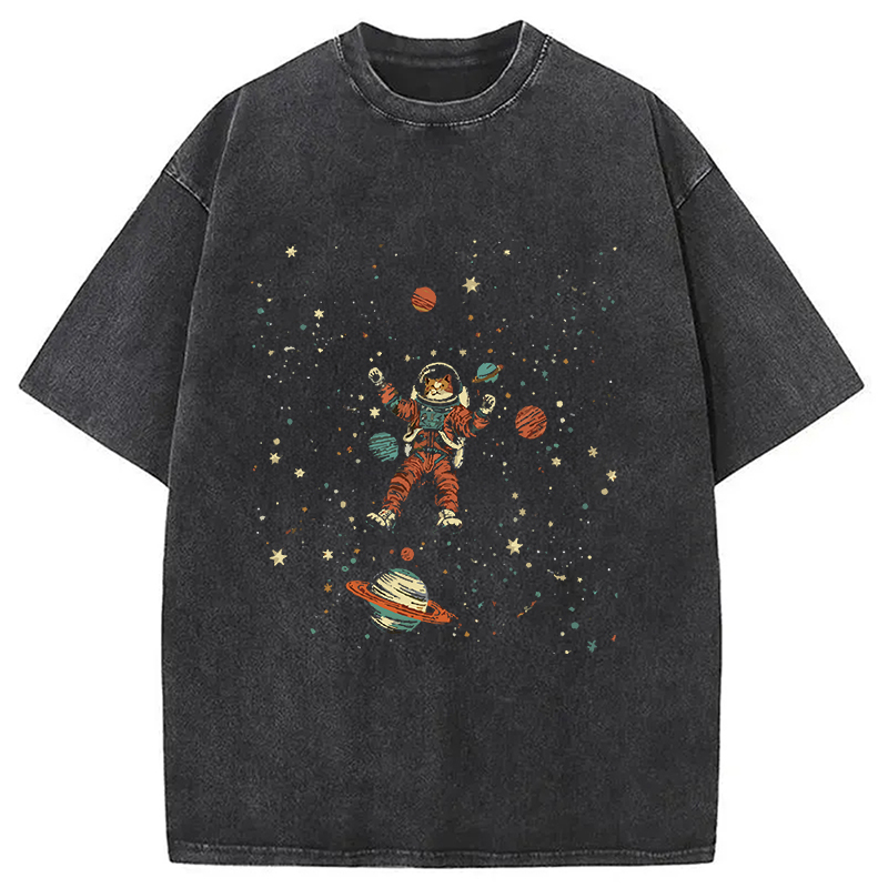 Modecanvas Nebula Explorer Cat Washed T-Shirt