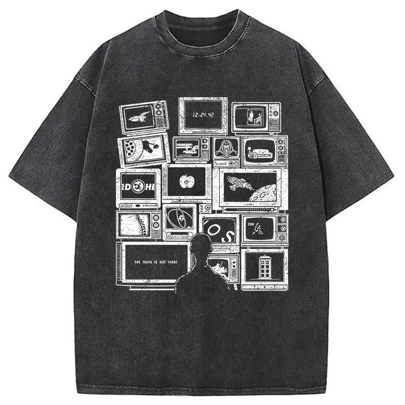 Modecanvas Finding Favorite Music Radio DTG Printing Washed T-Shirt-modecanvas