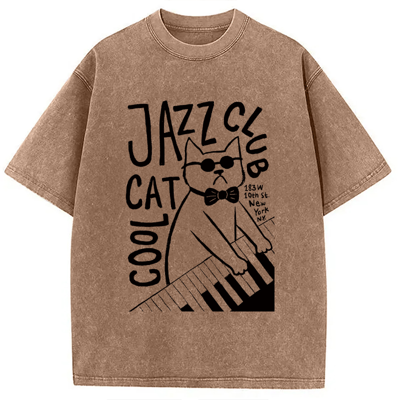 Modecanvas Jazz Cat Club Washed T-Shirt