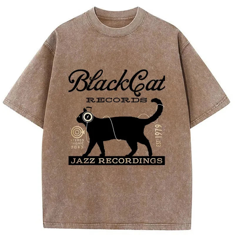 Modecanvas Black Cat Japan Washed T-Shirt-modecanvas