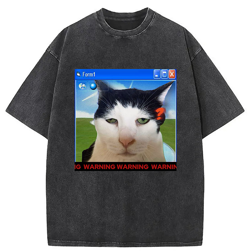 Modecanvas Warning Cat Washed T-Shirt