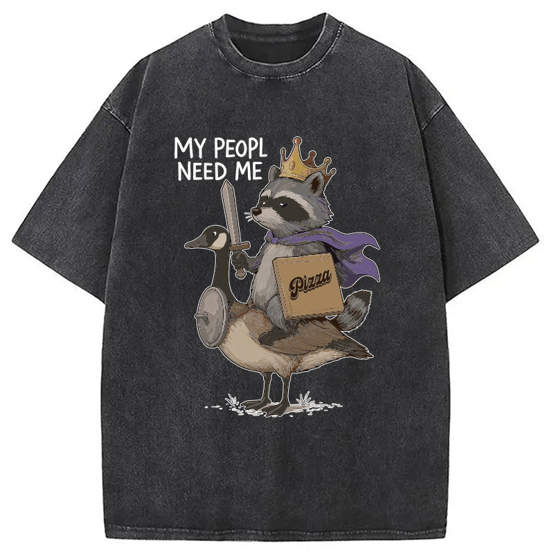 Modecanvas Funny Raccoon King Riding Goose Washed T-Shirt