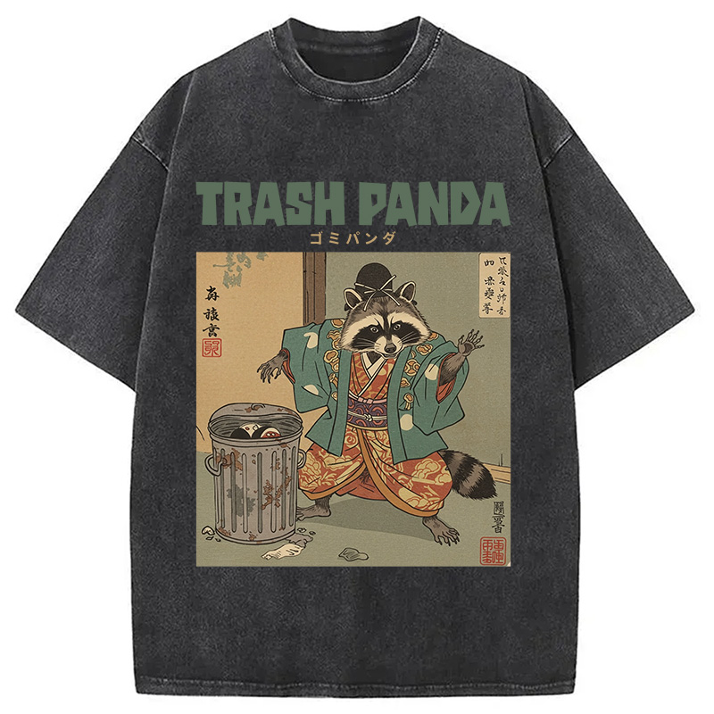 Modecanvas Trash Panda Traditional Japanese Meme Washed T-Shirt