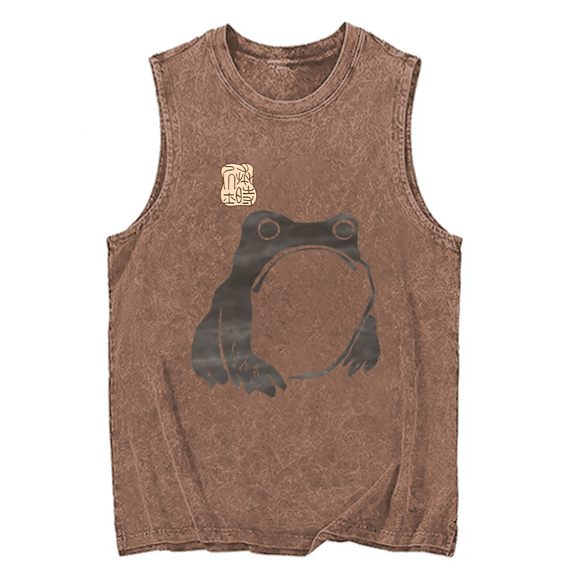 Modecanvas Matsumoto Hoji Woodblock Print Frog DTG Printing Washed Tank-modecanvas