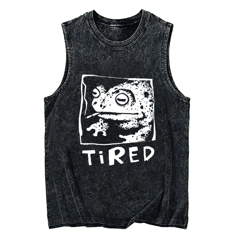 Modecanvas Tired Frog Vintage DTG Printing Washed Tank-modecanvas