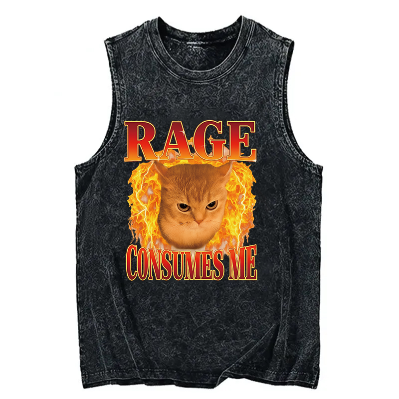 Modecanvas Rage Consumes Me Edgy Funny Cat Meme DTG Printing Washed Tank-modecanvas