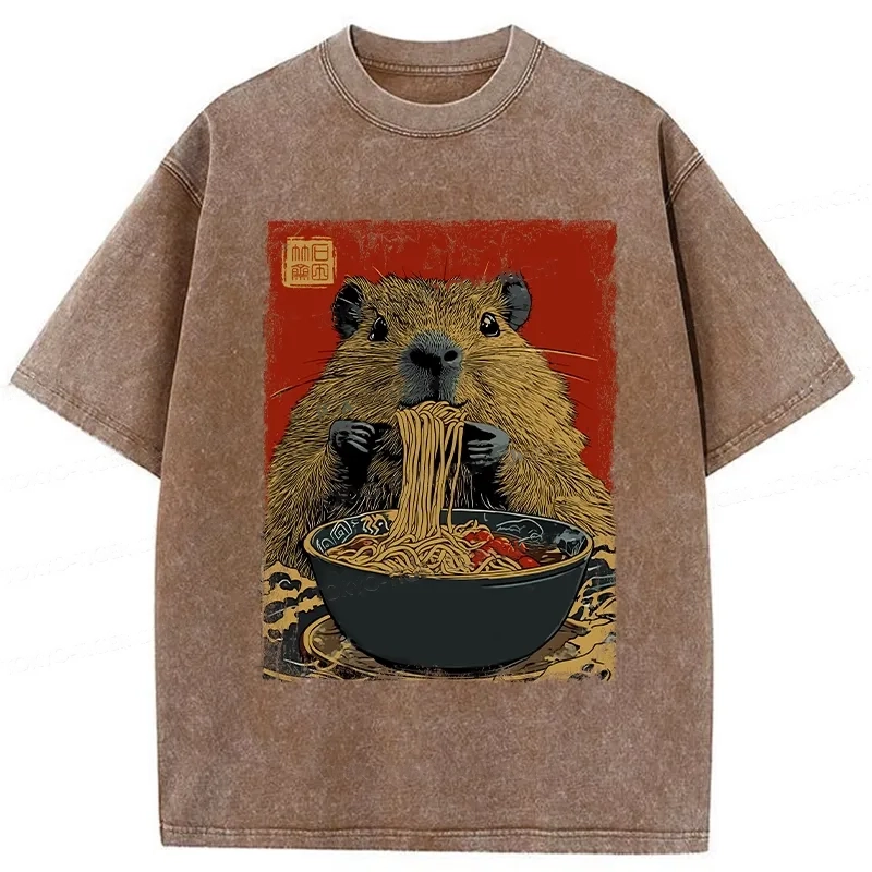 Modecanvas Capybara Ramen Lover Washed T-Shirt