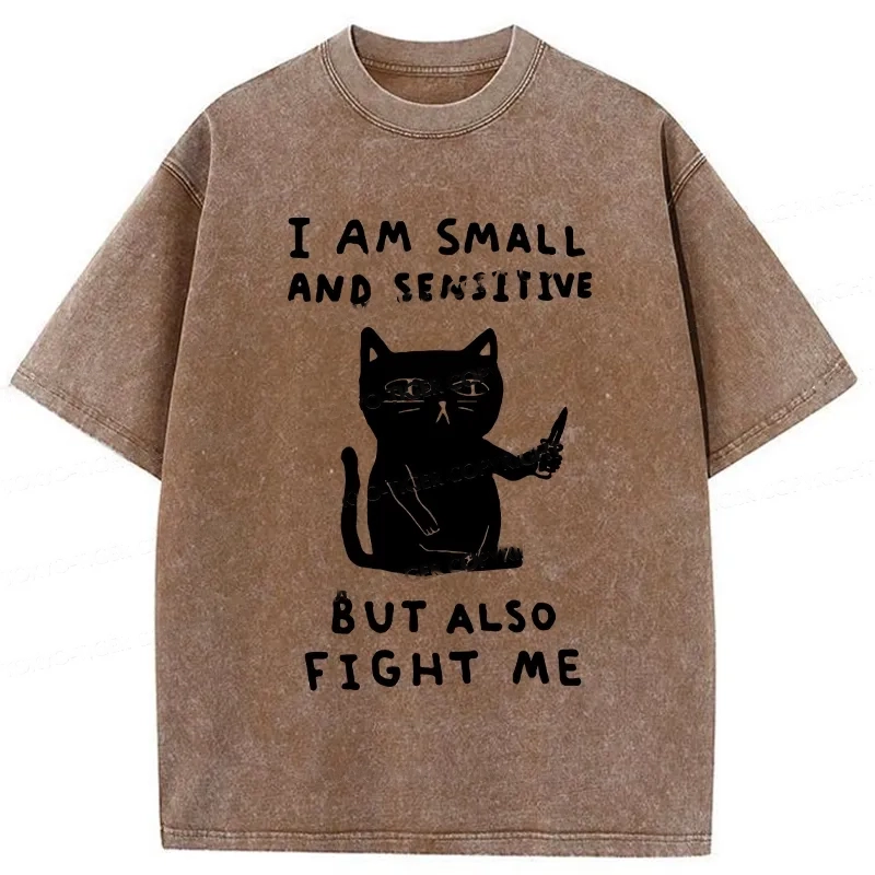 Modecanvas I Am Small And Sensitive Washed T-Shirt-modecanvas