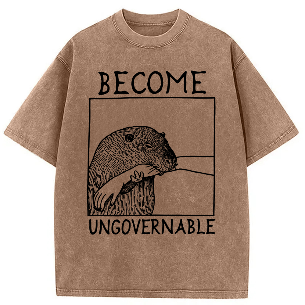 Modecanvas Become Ungovernable Capybara Bites People Washed T-Shirt