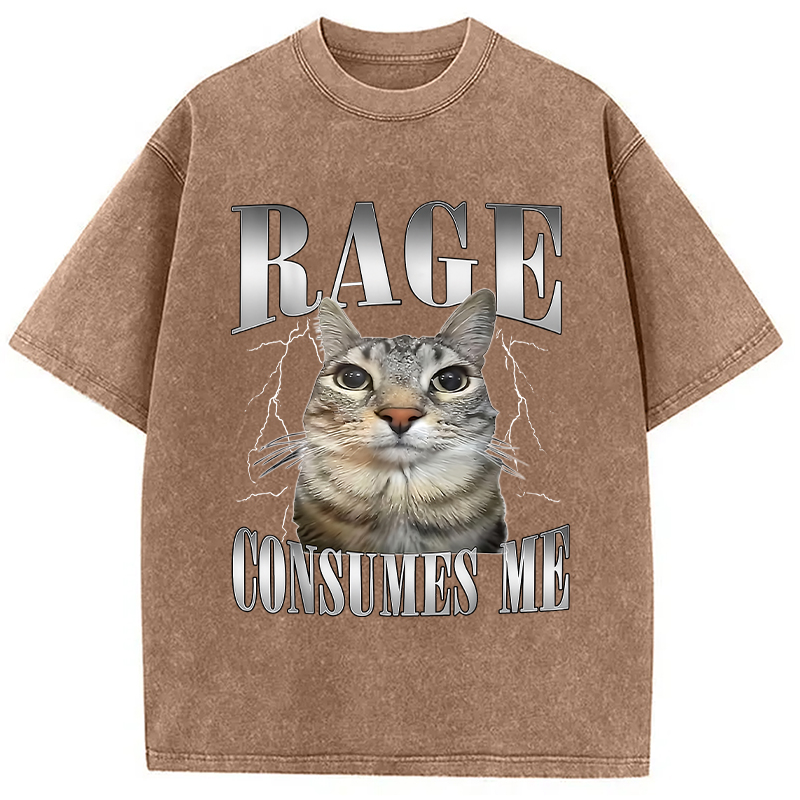 Modecanvas Rage Consumes Me Funny Cat Washed T-Shirt