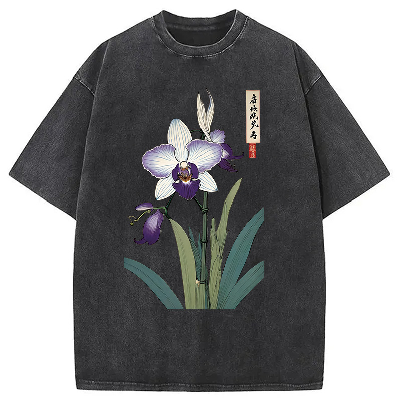 Modecanvas Orchid Ukiyo-e Japanese Washed T-Shirt