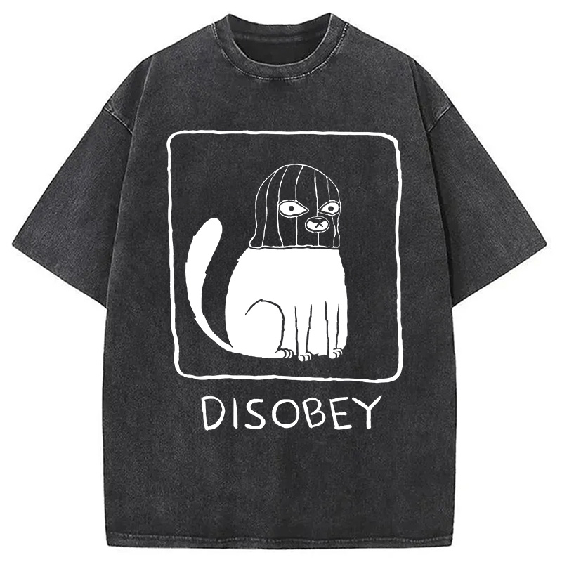 Modecanvas Disobey Cat DTG Printing Washed T-Shirt-modecanvas