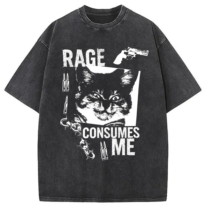 Modecanvas Rage Consumes Me Cat Washed T-Shirt