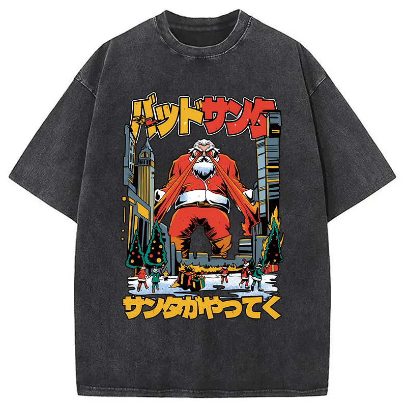 Modecanvas Santa Claus Kanji Lasers Vintage Washed T-Shirt
