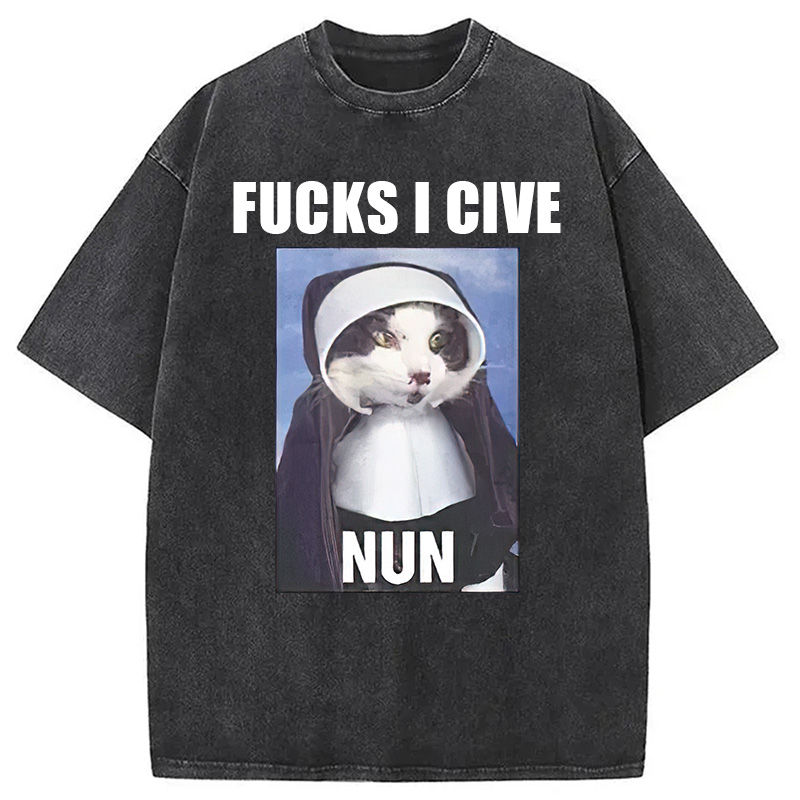 Modecanvas F*cks I give Nun Cat Washed T-Shirt