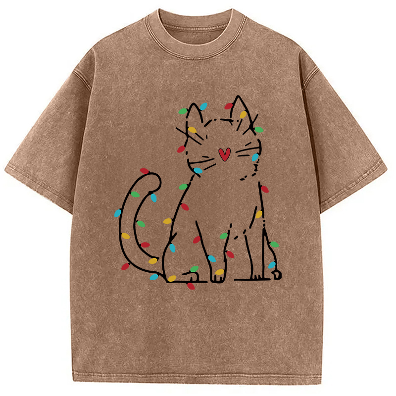 Modecanvas Japan Christmas Lights Cat Washed T-Shirt