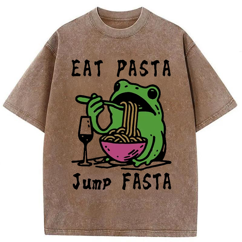 Modecanvas Eat Pasta Jump Fasta Washed T-Shirt