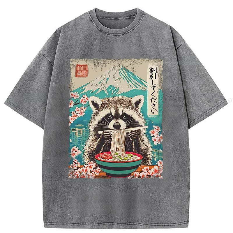 Modecanvas Please Give Raccoon A Discount Washed T-Shirt-modecanvas